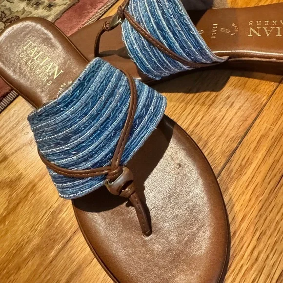 Women's Blue and Brown Sandals Italian Shoemakers NEW without tags not worn SZ 9 - Picture 2 of 5
